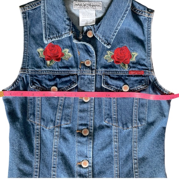 VTG Made In The Shade Garment Vest Womens Medium Red Rose Denim Button USA Made - Picture 8 of 10